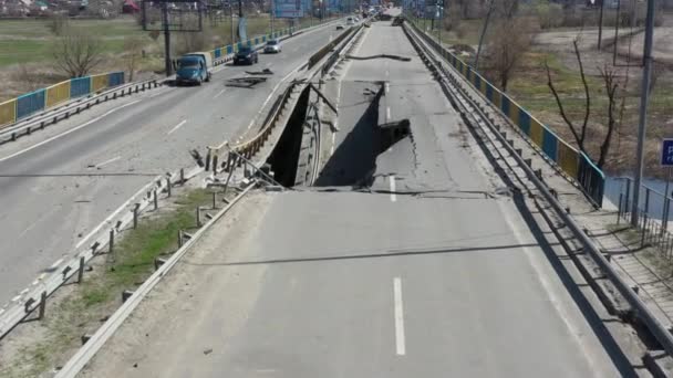 Ponte Vicino Irpen Bucha Ucraina Che Stato Pesantemente Danneggiato Attacco — Video Stock
