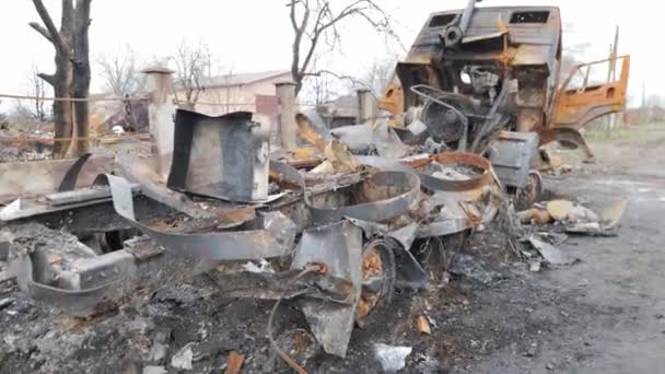 Distrutto Veicoli Militari Russi Tra Zona Residenziale Chernihiv Ucraina Che — Video Stock