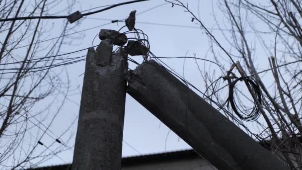 Linea Trasmissione Fili Ucraina Che Stato Pesantemente Danneggiato Attacco Aereo — Video Stock