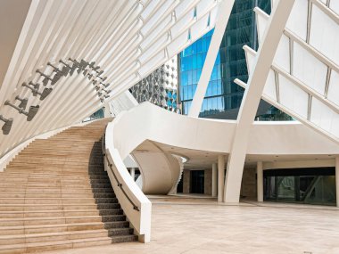 Kral Abdullah Finans Bölgesi 'nde modern Geometrik Mimari. Kral Abdullah Financial District KAFD, Riyad, Suudi Arabistan 'ın kalbinde çarpıcı bir geometrik mimari tasarım. Şey...