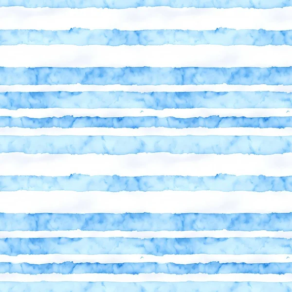 Seamless Pattern Pastel Blue Horizontal Watercolor Stripes — Stock Photo, Image