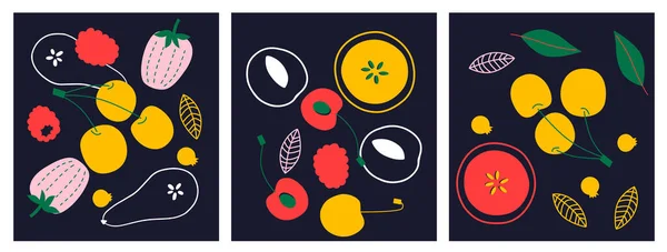 Absztrakt Étvágygerjesztő Gyümölcs Bogyógyűjtemény Dekoratív Absztrakt Vízszintes Banner Színes Firkákkal — Stock Fotó