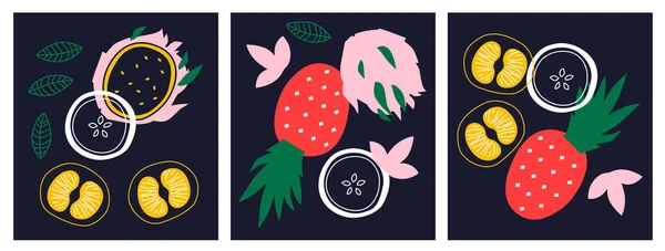 Abstracte Smakelijke Fruit Bessen Collectie Decoratieve Abstracte Horizontale Banner Met — Stockfoto