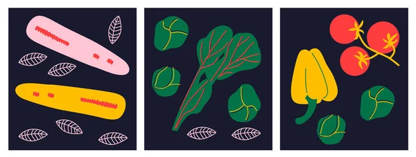 蔬菜开胃系列 西兰花 装饰抽象横幅与彩色涂鸦 带有蔬菜 抽象元素的手绘现代插图 — 图库照片