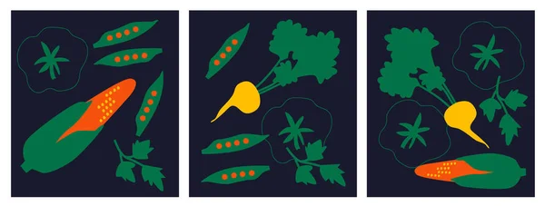 Bonito Apetecível Coleção Legumes Banner Horizontal Abstrato Decorativo Com Rabiscos — Fotografia de Stock