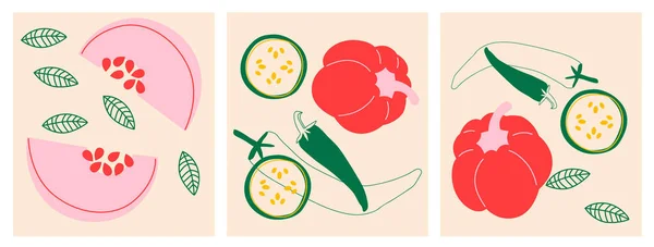 Bonito Apetecível Coleção Legumes Banner Horizontal Abstrato Decorativo Com Rabiscos — Fotografia de Stock