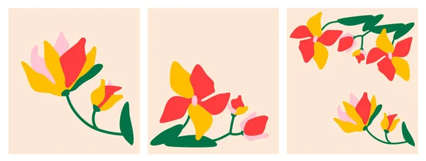 熱帯の花の抽象的なベクトル 面白い色のタイポグラフィのポスター カラフルなドアと装飾抽象的な水平バナー 熱帯の花と手描きのモダンなイラスト 夏の背景 — ストック写真