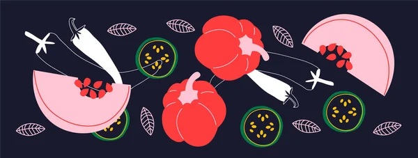 Абстрактная Аппетитная Коллекция Овощей Декоративный Абстрактный Горизонтальный Баннер Красочными Каракулями — стоковое фото