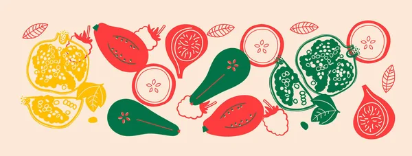 Leuke Smakelijke Fruit Bessen Collectie Decoratieve Abstracte Horizontale Banner Met — Stockfoto