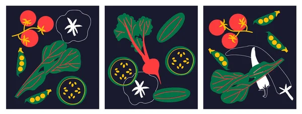 Wektor Organiczne Warzywa Szablon Zestaw Soczystych Warzyw Stylu Kreskówki Zdrowy — Zdjęcie stockowe