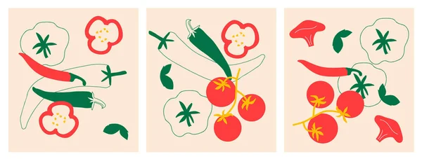 Cute Apetyczny Kolekcja Warzyw Dekoracyjny Abstrakcyjny Baner Poziomy Kolorowymi Bazgrołami — Zdjęcie stockowe