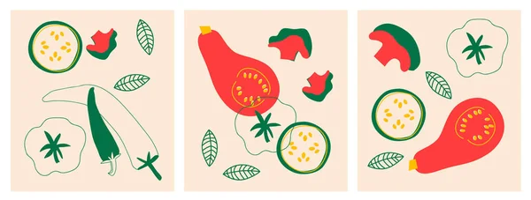 Милая Коллекция Аппетитных Овощей Декоративный Абстрактный Горизонтальный Баннер Красочными Каракулями — стоковое фото