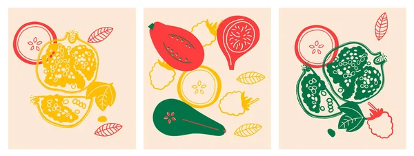 Mignon Appétissant Fruits Baies Collection Bannière Horizontale Abstraite Décorative Avec — Photo