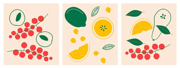 Aranyos Étvágygerjesztő Gyümölcsök Bogyók Gyűjteménye Dekoratív Absztrakt Vízszintes Banner Színes — Stock Fotó