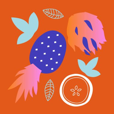 Meyve ve sebzeler soyut vektör. Sosyal medya, reklam, logo veya menü için basit illüstrasyon sebzeleri, böğürtlen ve meyveler.