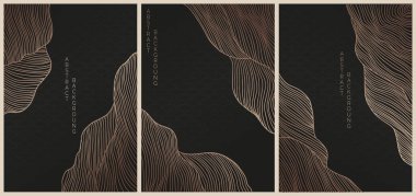 Japon tarzı çizgiler ve dalgalar koleksiyonu. Soyut manzara seti, vektör illüstrasyonu