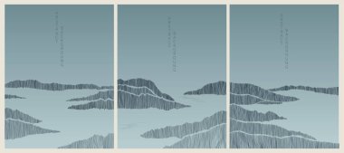 Japon tarzı çizgiler ve dalgalar koleksiyonu. Soyut manzara seti, vektör illüstrasyonu