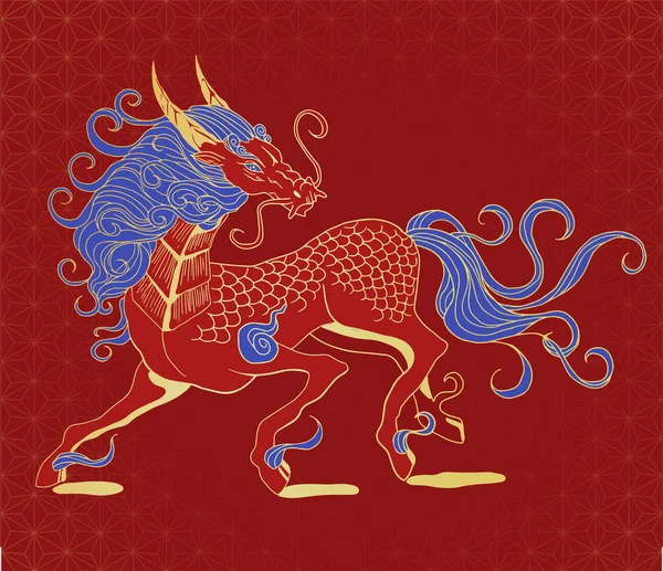 Creatura Mitologica Dragon Horse Onde Semplici Sfondo Modellato — Vettoriale Stock