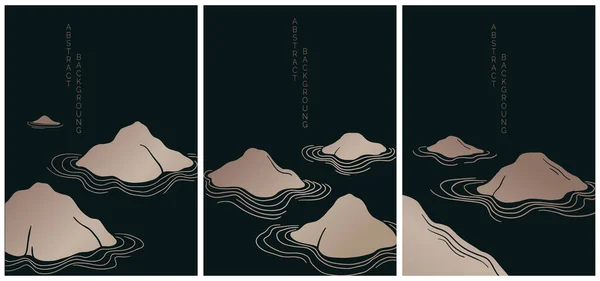 日本風の線と波のコレクション 抽象的な風景セット ベクトルイラスト — ストックベクタ