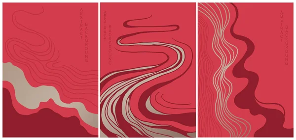 Collection Japanese Style Lines Waves Abstract Landscape Set Vector Illustration — Stock Vector