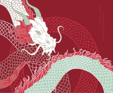 El çizimi Japon vektör ejderhası, renkli çizimler.