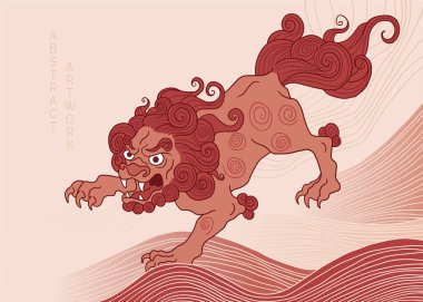 Japon aslan mitolojisi Komanu, soyut arka plan.