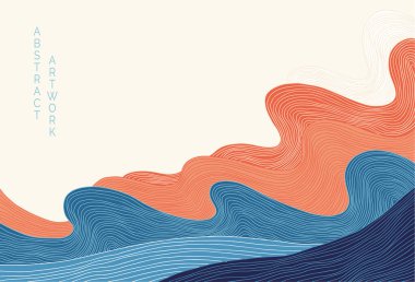 Kontrastlı renklerle parlak arkaplanda soyut Japon manzarası