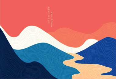 Kontrastlı renklerle parlak arkaplanda soyut Japon manzarası