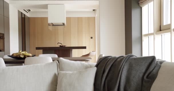Schöne Küche Mit Neuen Stilvollen Möbeln Moderne Küche Und Bar — Stockvideo