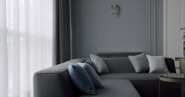 Modern Contemporary Minimalist Living Room Gray Furniture Luxury Modern House — 图库视频影像