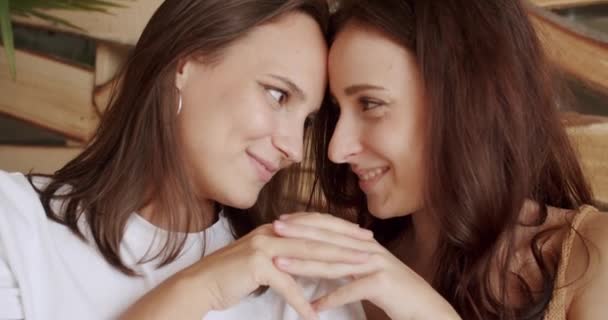 Ženy Lgbt Odpočívají Doma Objímají Objímají Lgbt Práva Lesbická Rodina — Stock video