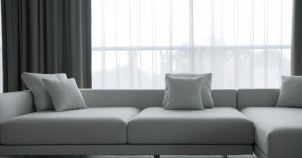 Minimalistyczny Salon Białymi Szarymi Meblami Okrągłym Stołem Luxury Modern House — Wideo stockowe