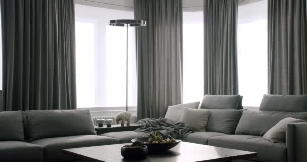 Moderno Accogliente Interior Design Del Soggiorno Interni Eleganti Moderno Soggiorno — Video Stock