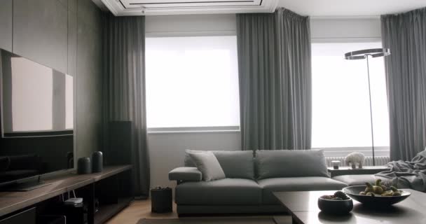 Současný Design Interiéru Obývacího Pokoje Stylový Interiér Útulný Moderní Design — Stock video