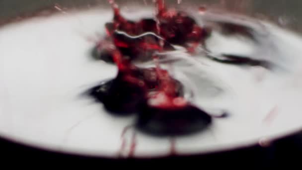 Red Grape Berry Wine Filling Glass Slow Motion Closeup Delicious — Vídeos de Stock