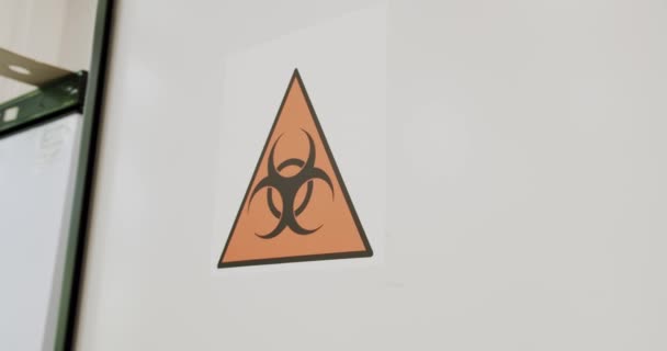 Radioactive Sign Laboratory Biohazard Sign Laboratory Wall Caution Sign Authorised — Stock Video
