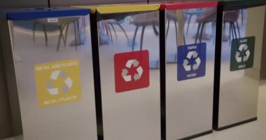 Symbol of recycling, waste sorting and saving the environment. Colorful waste, with recycling sign. Saving the natural environment. Ecology, zero waste, garbage recycling concept