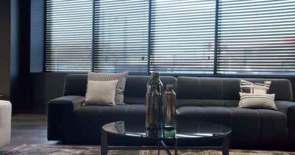 Modern Contemporary Minimalist Living Room Black Furniture Luxury Modern House — Stock Video