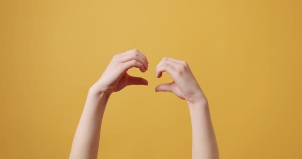 Heart Symbol Created Girls Hand Shape Made Fingers Female Hand — Wideo stockowe