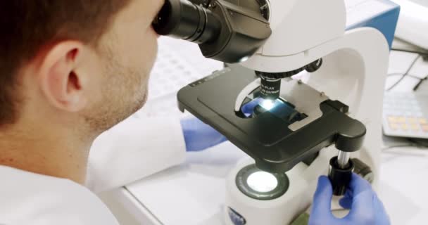 Using Microscope Examine Patients Blood Health Condition Microscope Blood Examination — Vídeo de Stock