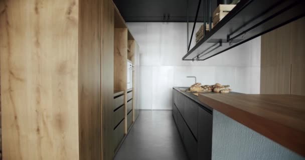 Modern Spacious Wooden Kitchen Room Luxury Kitchen Island Chairs Modern — Vídeo de stock