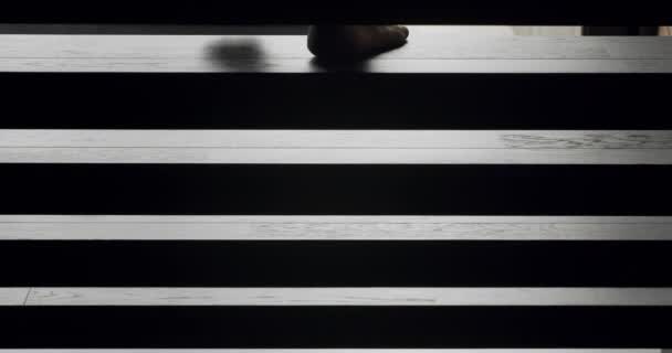 Man Descends Stairs House Second Floor House Creates Shadows Silhouette — Stok video