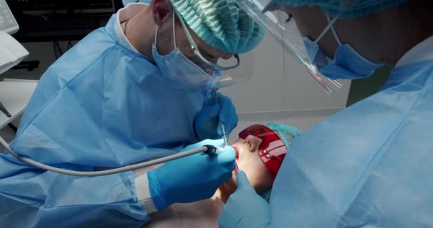 Dentist Making Tooth Cleaning Patient Dental Modern Clinic Modern Dental — Αρχείο Βίντεο