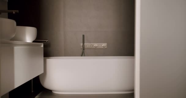 Transparent Door Close Luxury Bathroom Interior Modern Minimalist Interior Lifestyle — ストック動画