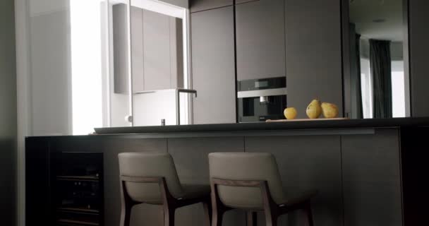 Minimalist Real Apartment Modern Kitchen Room Minimalist Furniture Dining Table — Stock video