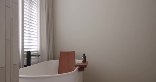 Luxus Fürdőszoba Beltéri Minimalista Belső Tér Fehér Színekben Fürdőszoba Tartozékok — Stock videók