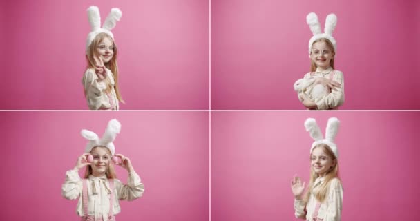 Collage Molti Filmati Happy Easter Concept Piccola Ragazza Giocosa Con — Video Stock