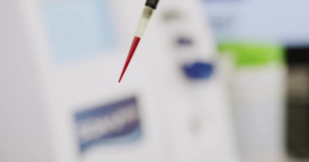 Crop Doctor Mixing Blood Chemicals Closeup Handheld Shot Anonymous Medical — Stock videók