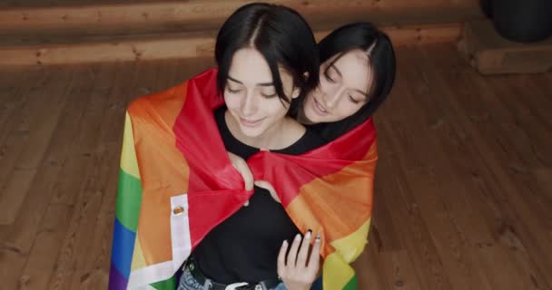 Couple Lgbt Lesbian Women Home Romance Portrait Lesbian Couple Enjoying — Stock video