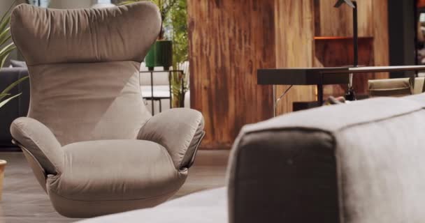 Close Fabric Textil Modern Brown Armchair Living Room Modern Minimalist — Stockvideo